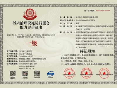 污染治理設施運行服務能力評價證書（一級）
